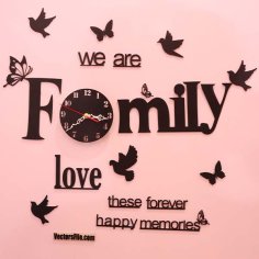 Laser Cut Wooden Family Wall Clock 3D Wooden Puzzle Wall Clock Design CDR and DXF File