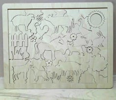 Laser Cut Wooden Farm Animals Educational Puzzle For Kids CDR File