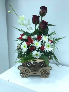 Laser Cut Wooden Flower Basket with Dancing Couple CDR File