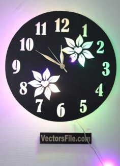 Laser Cut Wooden Flower Round Clock Wall Clock Design DXF and CDR File