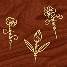Laser Cut Wooden Flower Topper Decoration Flower Design Vector File
