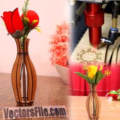 Laser Cut Wooden Flower Vase for Decoration MDF Flower Stand Vector File