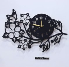 Laser Cut Wooden Flower Wall Clock Design Room Decor Clock DXF and CDR File