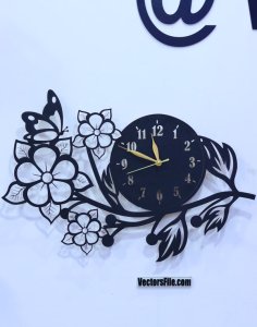 Laser Cut Wooden Flower Wall Clock Room Decor Clock Design DXF and CDR File