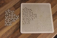 Laser Cut Wooden Fractal Tray with Puzzle CDR File