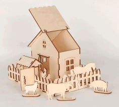 Laser Cut Wooden Game Set Farm Animals and Box CDR File