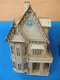 Laser Cut Wooden Gothic House Mini Two Floor Dollhouse CDR and DXF File