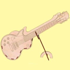 Laser Cut Wooden Guitar on Stand Decoration Flower Basket Plywood 3mm DXF and CDR File
