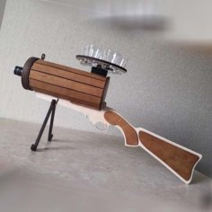 Laser Cut Wooden Gun Shape Bottle Holder with Glass Organizer Vector File