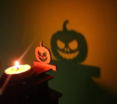 Laser Cut Wooden Halloween Pumpkin Tealight Candle Holder DXF and CDR File