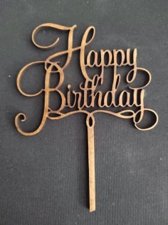 Laser Cut Wooden Happy Birthday Cake Topper Vector File
