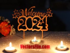 Laser Cut Wooden Happy New Year 2024 DXF and CDR File