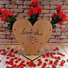 Laser Cut Wooden Heart Flower Vase, wooden Flower Stand DXF File