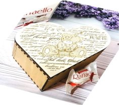 Laser Cut Wooden Heart Gift Box with Engraving Design CDR File