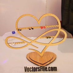 Laser Cut Wooden Heart Shape Earring Stand Jewelry Organizer Vector File