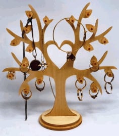 Laser Cut Wooden Heart Tree Jewelry Stand Vector File for free Download