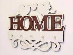 Laser Cut Wooden Home with Love Bird Housekeeper Wall Key Holder CDR File