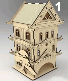 Laser Cut Wooden House 3D Model CDR File