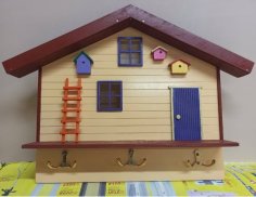 Laser Cut Wooden House for Key Organizer DXF File