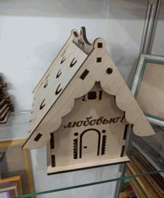 Laser Cut Wooden House Shaped Tealight Candle Holder Free CDR File