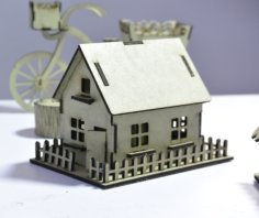 Laser Cut Wooden House with Fence 3D Puzzle House Toy Model DXF and CDR File
