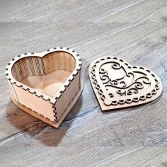 Laser Cut Wooden Jewelry Box Heart Shape Gift Box CDR File