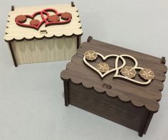 Laser Cut Wooden Jewelry Box with Heart Lid Design CDR File