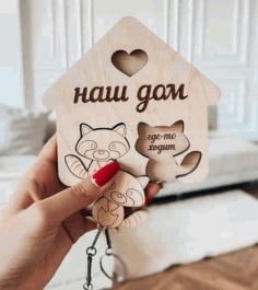 Laser Cut Wooden Keychain and Key Holder, Cat Wall Key Stand Vector File