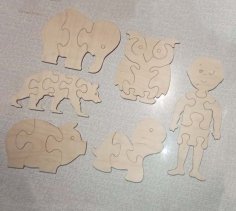 Laser Cut Wooden Kids Jigsaw Puzzle for Kids Educational Game Puzzle CDR and DXF File