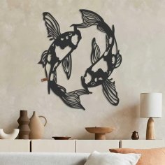 Laser Cut Wooden Koi Fish Wall Art Decor Idea CDR and DXF File