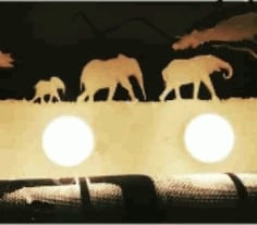 Laser Cut Wooden Lamp Africa, Wooden Elephant Lamp CDR and Ai Vector File