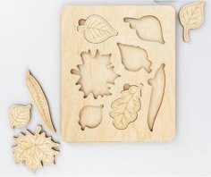 Laser Cut Wooden Leaf Puzzle for Kids Education Free CDR File