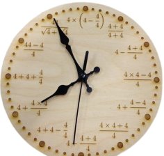 Laser Cut Wooden Mathematical Four Fours Wall Clock CDR File
