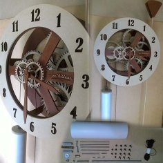 Laser Cut Wooden Mechanical Wall Clock 3D Puzzle Model Template Vector File
