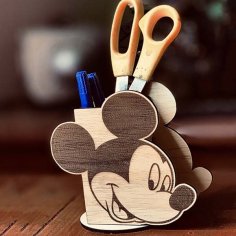 Laser Cut Wooden Mickey Mouse Pen Holder Stand for Kids CDR and DXF File