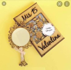 Laser Cut Wooden Mirror Frame with Invitation Box CDR File