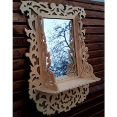 Laser Cut Wooden Mirror Frame with Shelf CDR and DXF File