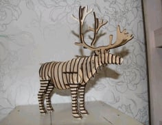 Laser Cut Wooden Model Puzzle of A Reindeer CDR File