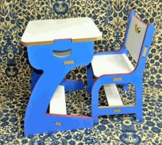 Laser Cut Wooden Modern School Chair With Bench CDR Vectors File