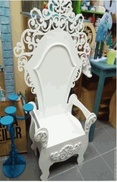Laser Cut Wooden Modern White Throne Chair CNC Wooden Furniture Vector File