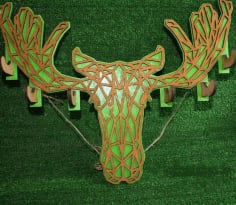 Laser Cut Wooden Moose Wall Key Hanger DXF and CDR Vector File