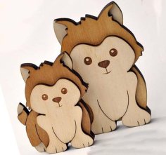 Laser Cut Wooden Multilayer Puppy Decor Element Animal Puzzle Template Vector File
