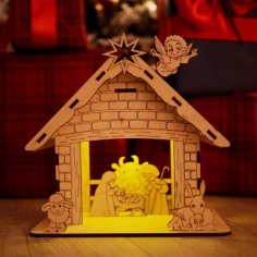 Laser Cut Wooden nativity scene House Decor Night Light Lamp Vector File