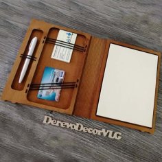 Laser Cut Wooden Notebook Case with Card Holder and Pen Organizer Gift CDR File