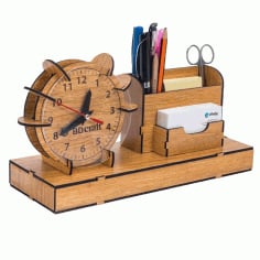Laser Cut Wooden Office Desk Organizer and Clock CDR and DXF File