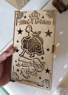 Laser Cut Wooden Openwork Invitation Card Design CDR and DXF File