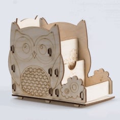 Laser Cut Wooden Owl Stationery Organizer CDR Vectors File