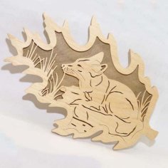 Laser Cut Wooden Panel Fox Leaf Layer Decor Element CDR and DXF File