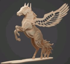 Laser Cut Wooden Pegasus 3D Model, Pegasus Wooden Decoration Vector File