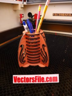 Laser Cut Wooden Pencil Holder Office Desk Pencil Organizer Desk Pen Holder CDR and SVG File